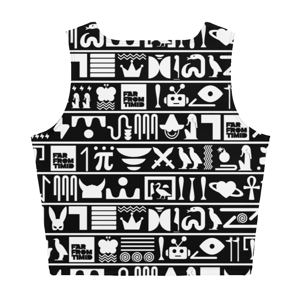 HIEROGLYPHIC SLEEVELESS CROP TOP - BLACK/WHITE