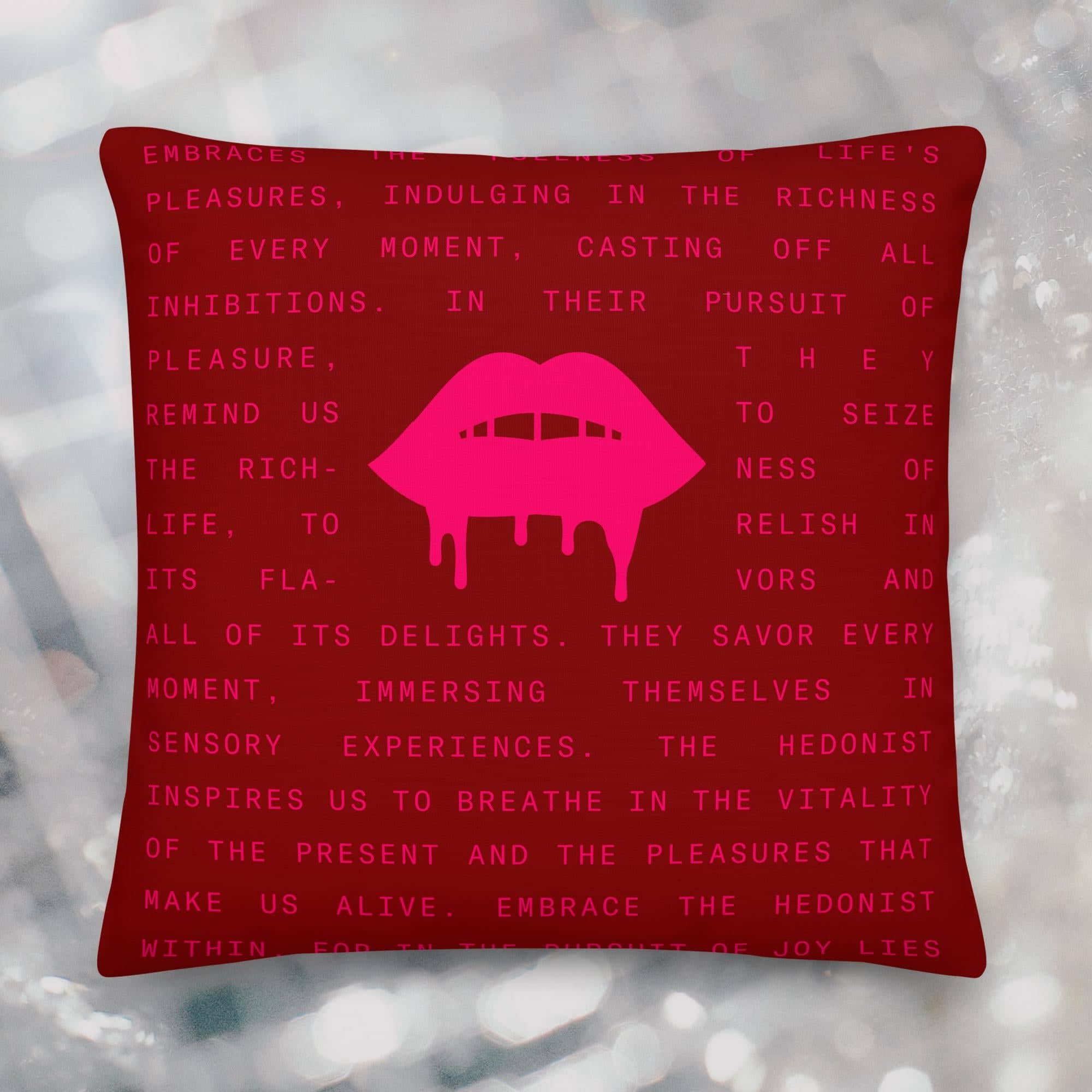 LIVE LIFE LEGENDARY HEDONIST ICON PILLOW - CAVIAR/WINE