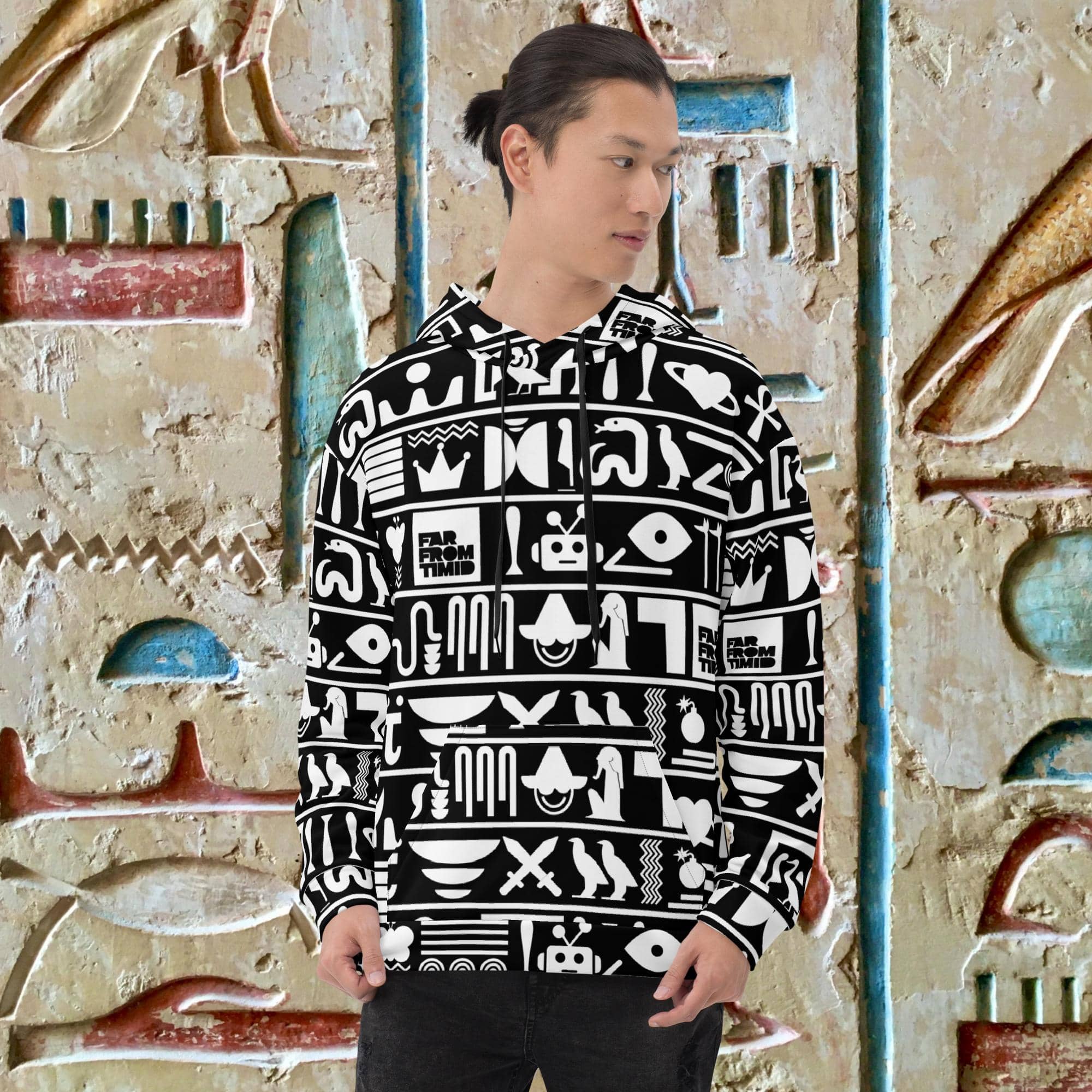 UNISEX HIEROGLYPHIC HOODIE - BLACK/WHITE