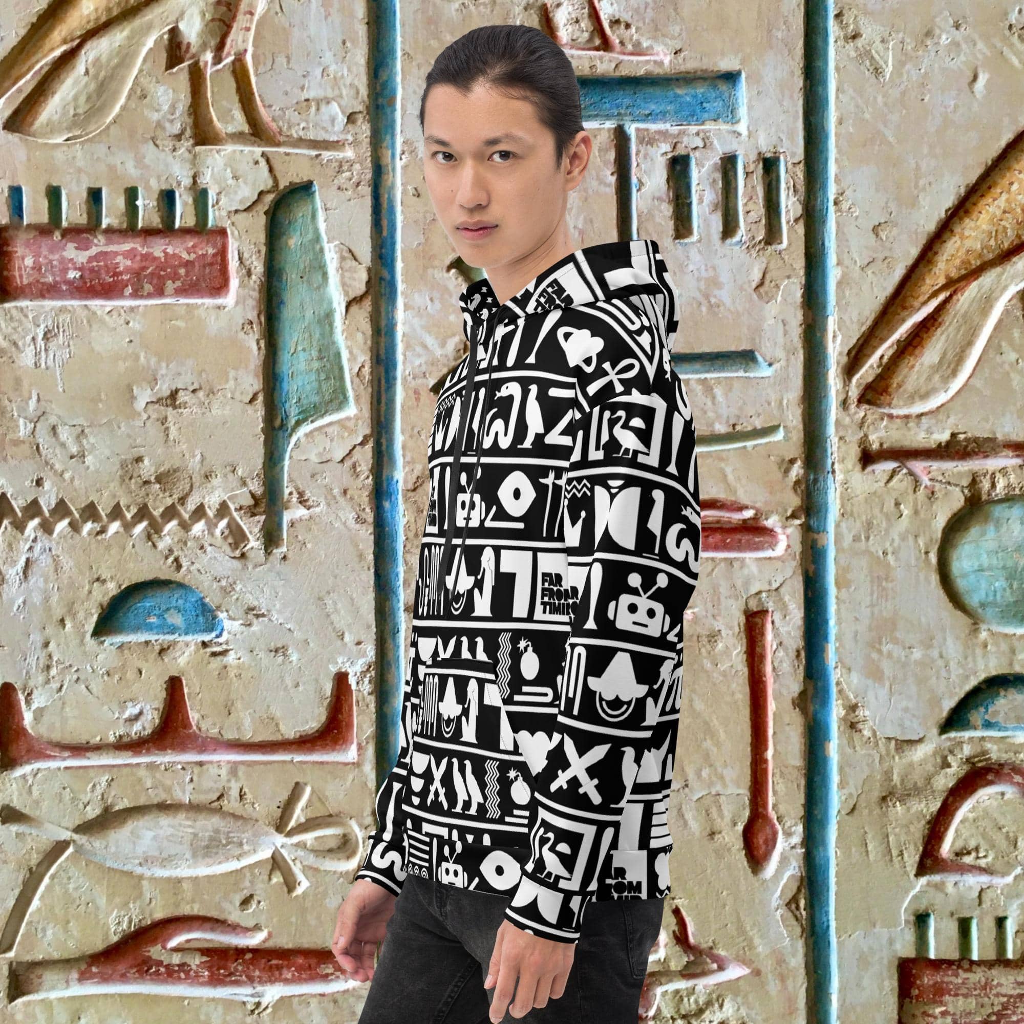 UNISEX HIEROGLYPHIC HOODIE - BLACK/WHITE