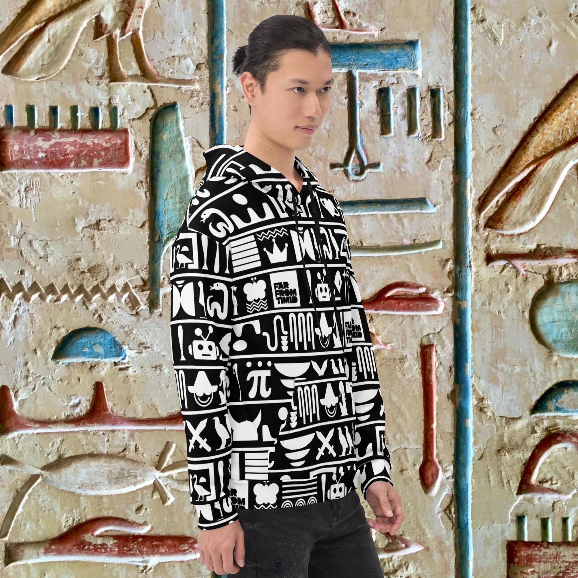 UNISEX HIEROGLYPHIC HOODIE - BLACK/WHITE