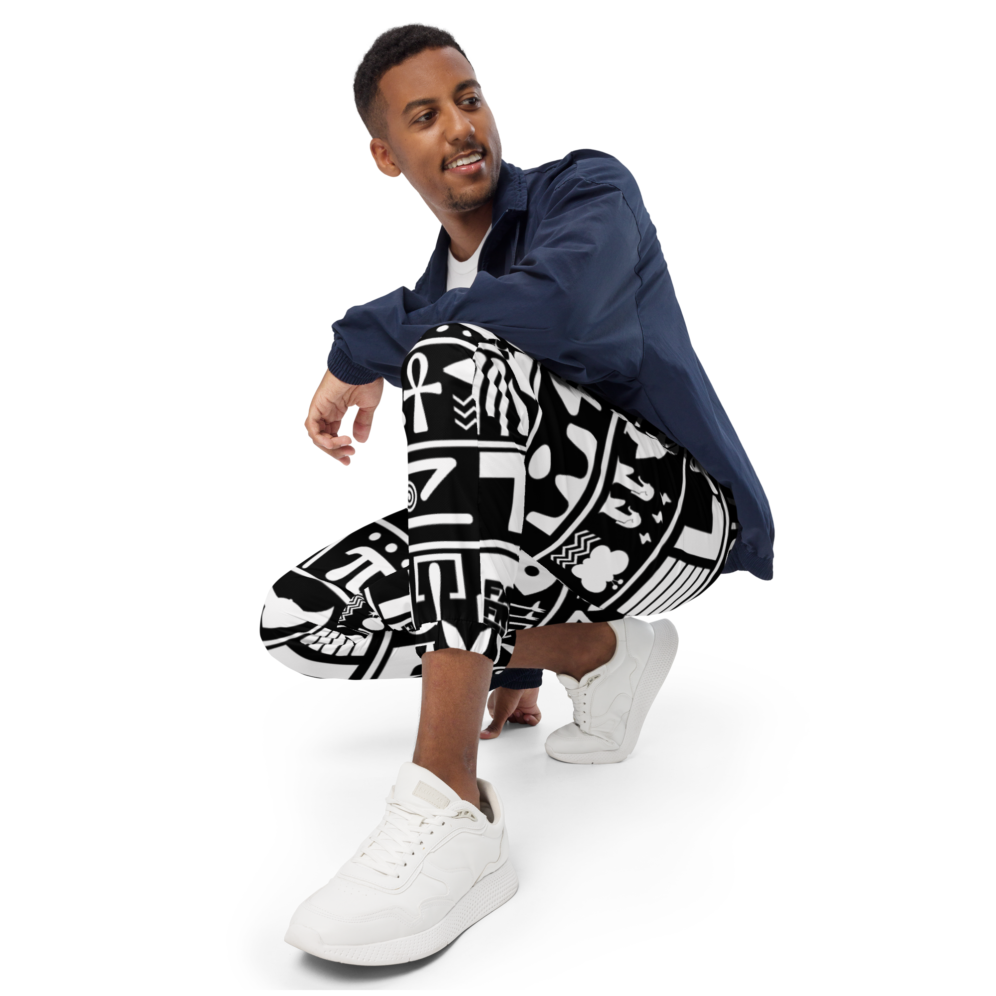 MEN'S HIEROGLYPHIC TRACK PANTS - BLACK/WHITE
