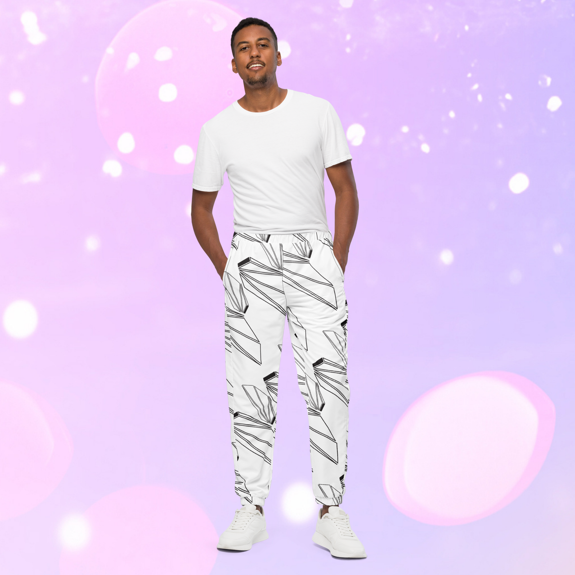 MEN'S MAGICIAN BEVEL TRACK PANTS - WHITE/BLACK